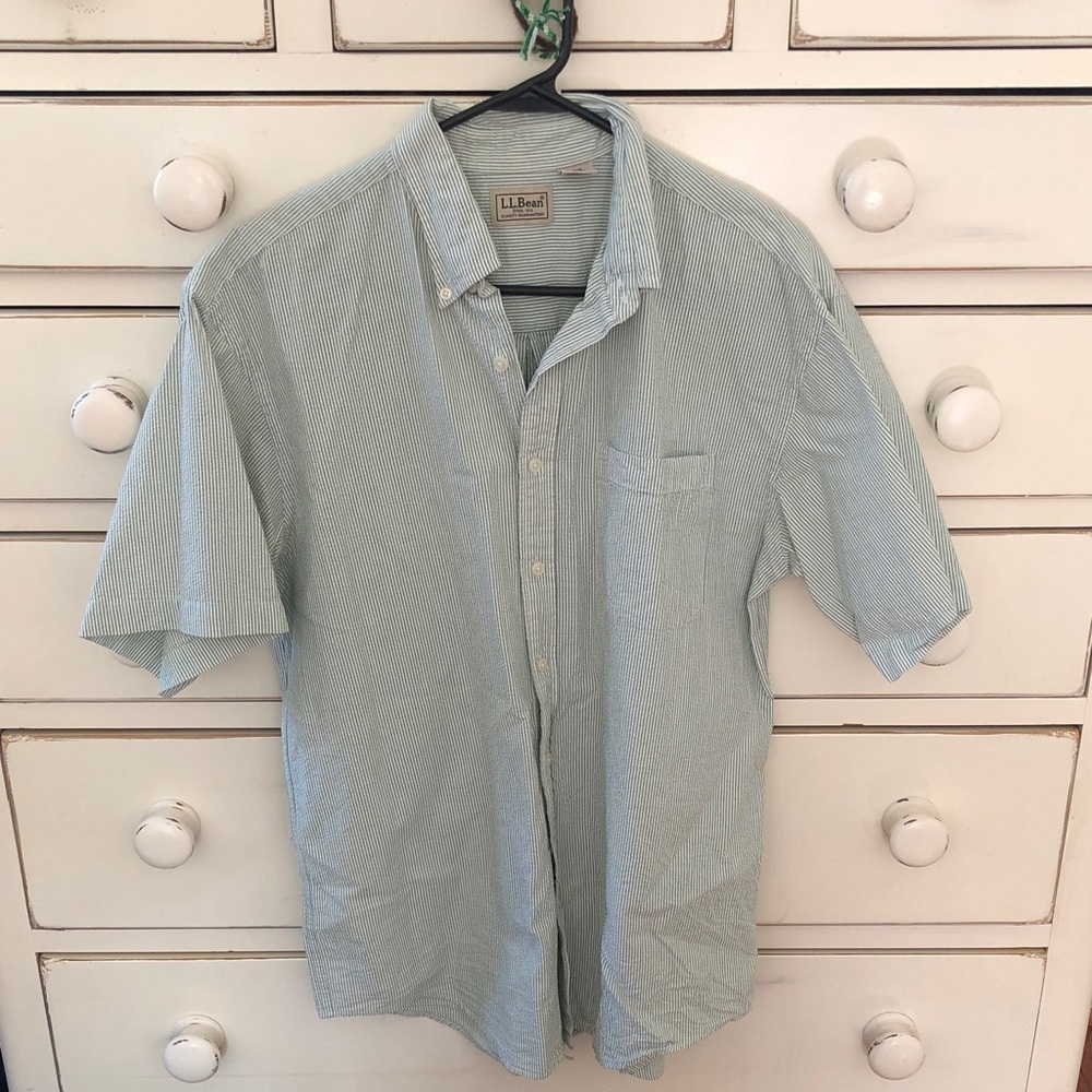 L.L. Bean Men's mint green/white Short-Sleeve Button-Down Shirt